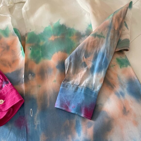 🎨 Free Speech Glitch Dyed Linen Shirt – Artfully Undone, Effortlessly Cool - Picture 3 of 14